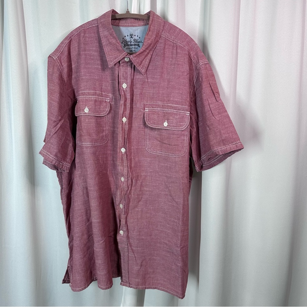 Liberty Blues Jean‎ Co 2XL Vintage Wash Red Short Sleeve Button Up Shirt Casual